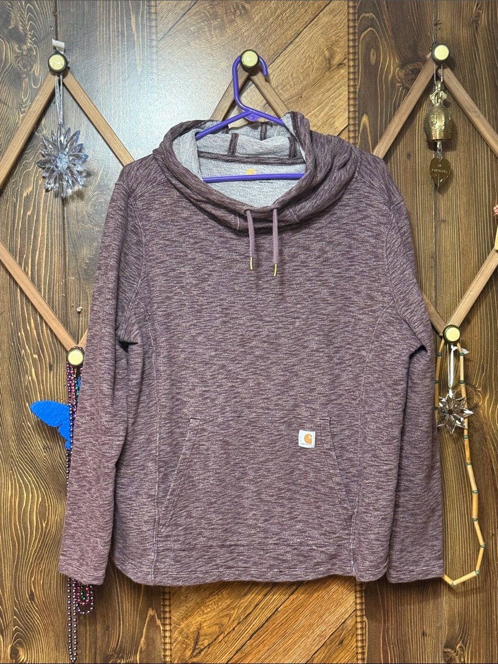 Carhartt Women's Heathered Maroon Cowl-Neck Pullover Hoodie